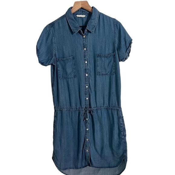 Lovestitch Denim Blue Shirt Dress Short Sleeves Button Front Tie Waist Medium - Picture 2 of 7